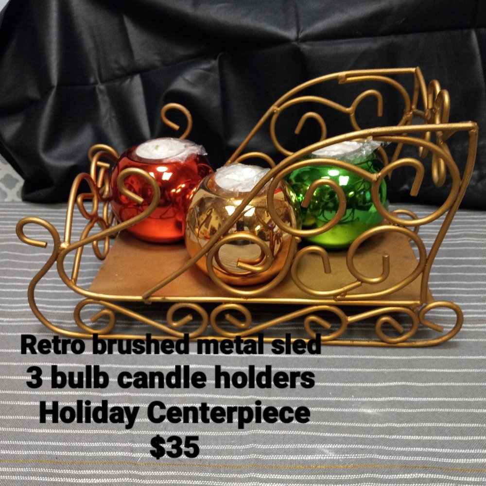 RETRO BRUSHED METAL 3 BULB CANDLE CENTERPIECE